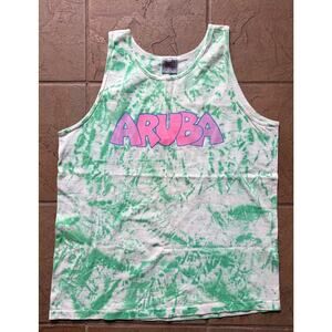 Vintage Aruba Tie Dye Tank Top USA Made Oneita Power-T XL 90s Beach Tee